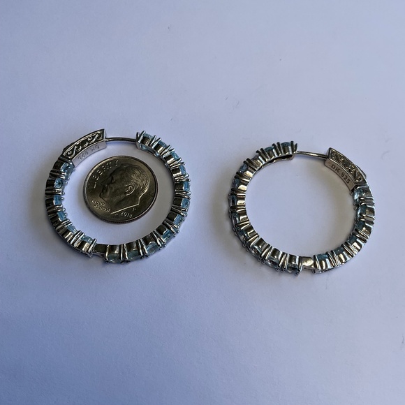DK Sterling Silver Hinged Hoop Earrings W/ stones. 1 3/8 inch diameter - Picture 3 of 7